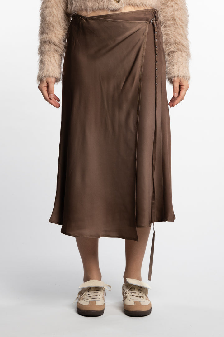 Satin Wrap Skirt- Golden Brown