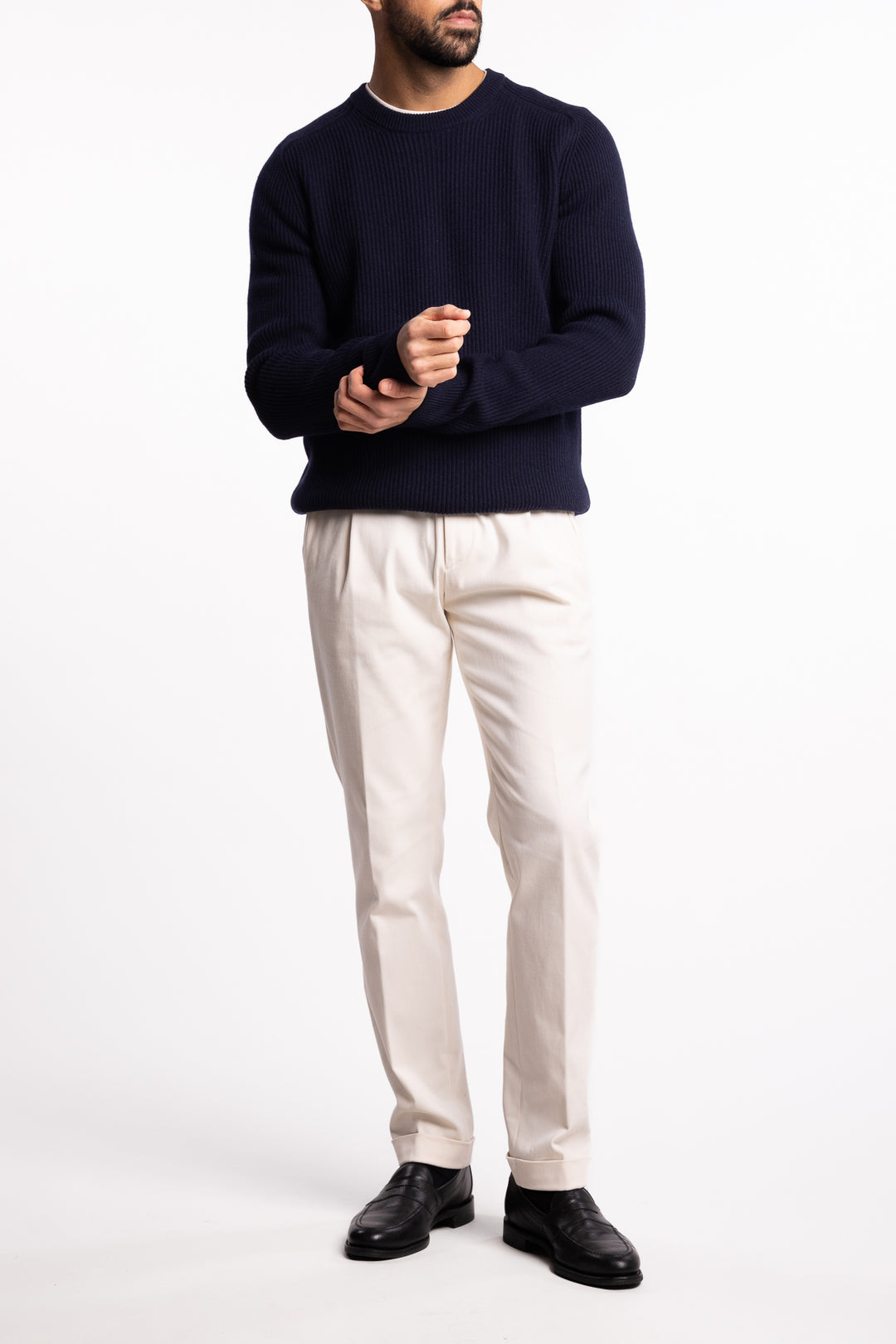 Fisherman´s Rib Virgin Wool Crew Neck Navy