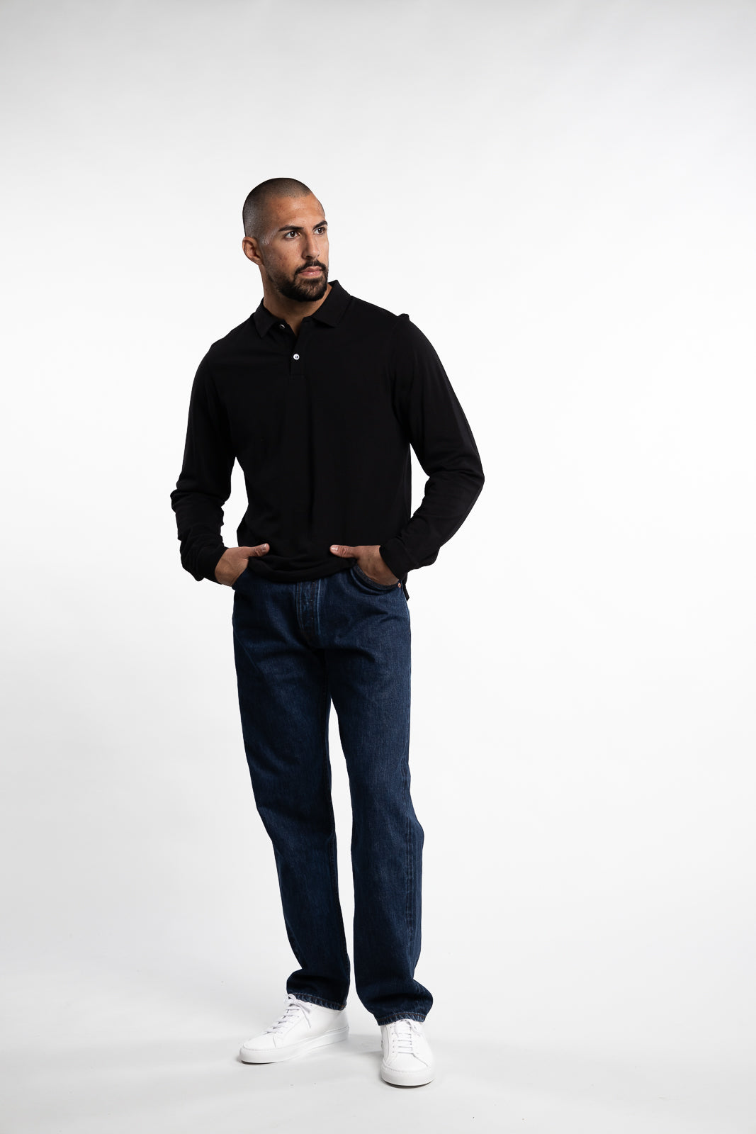 Long Sleeve Pique Polo Shirt Black