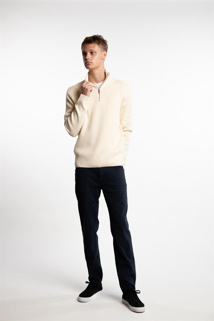 Half Zip Rib Knit Cream White