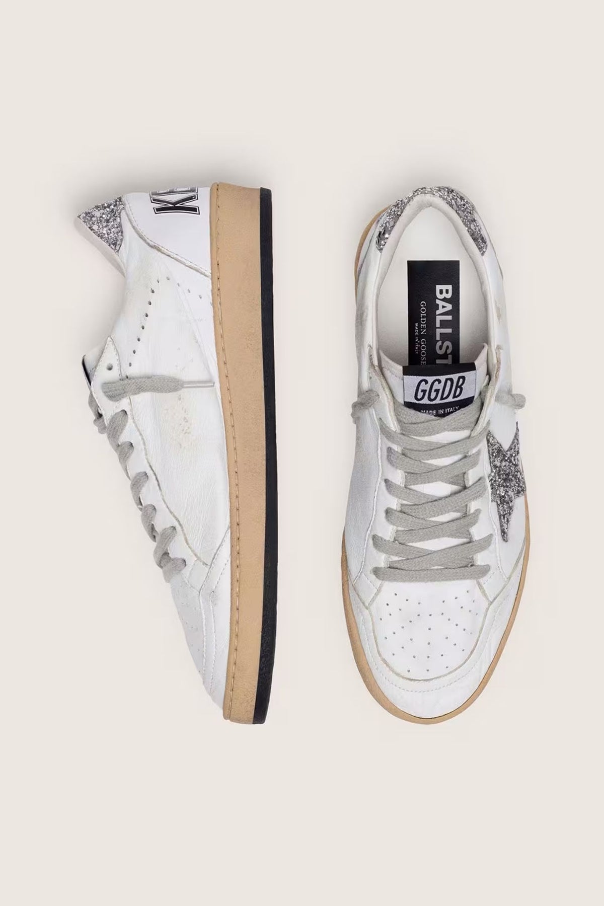 Ballstar nappa upper and spur glitter star and heel- White/Silver