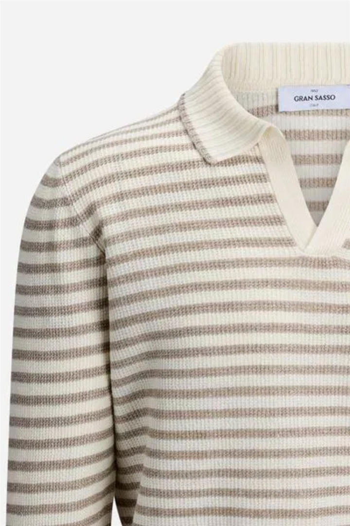 Striped Knitted Skipper Polo Off-White/Beige