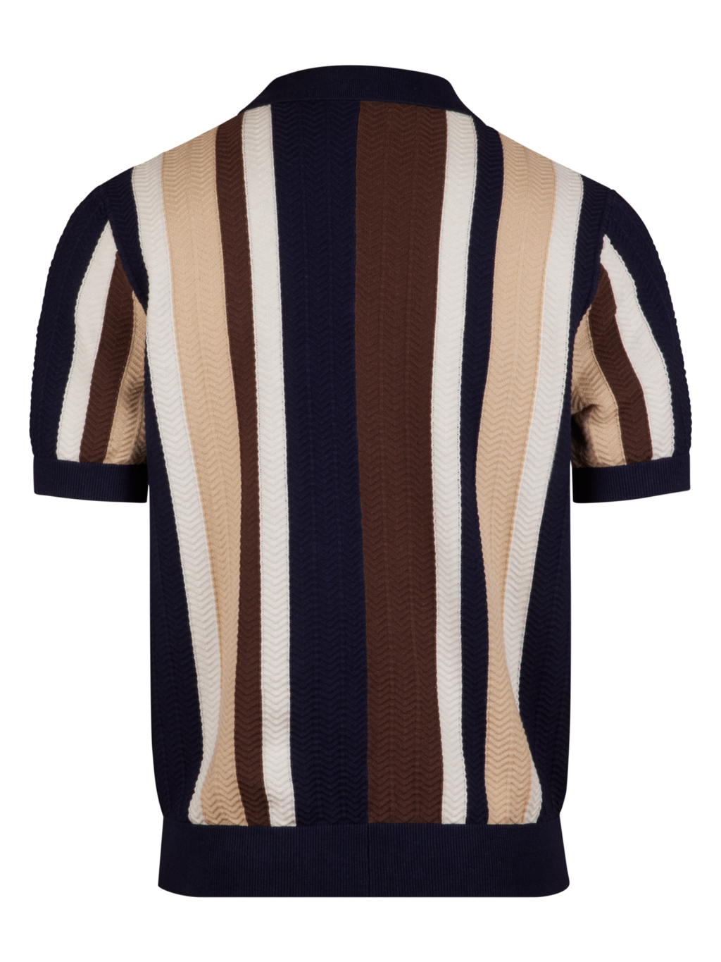 Blue Textured Striped Linen/Cotton Polo Shirt