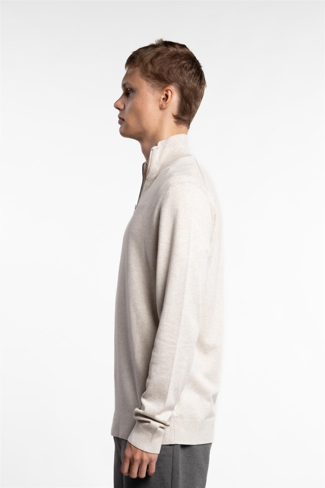 Half Zip Mélange Knit Off-White