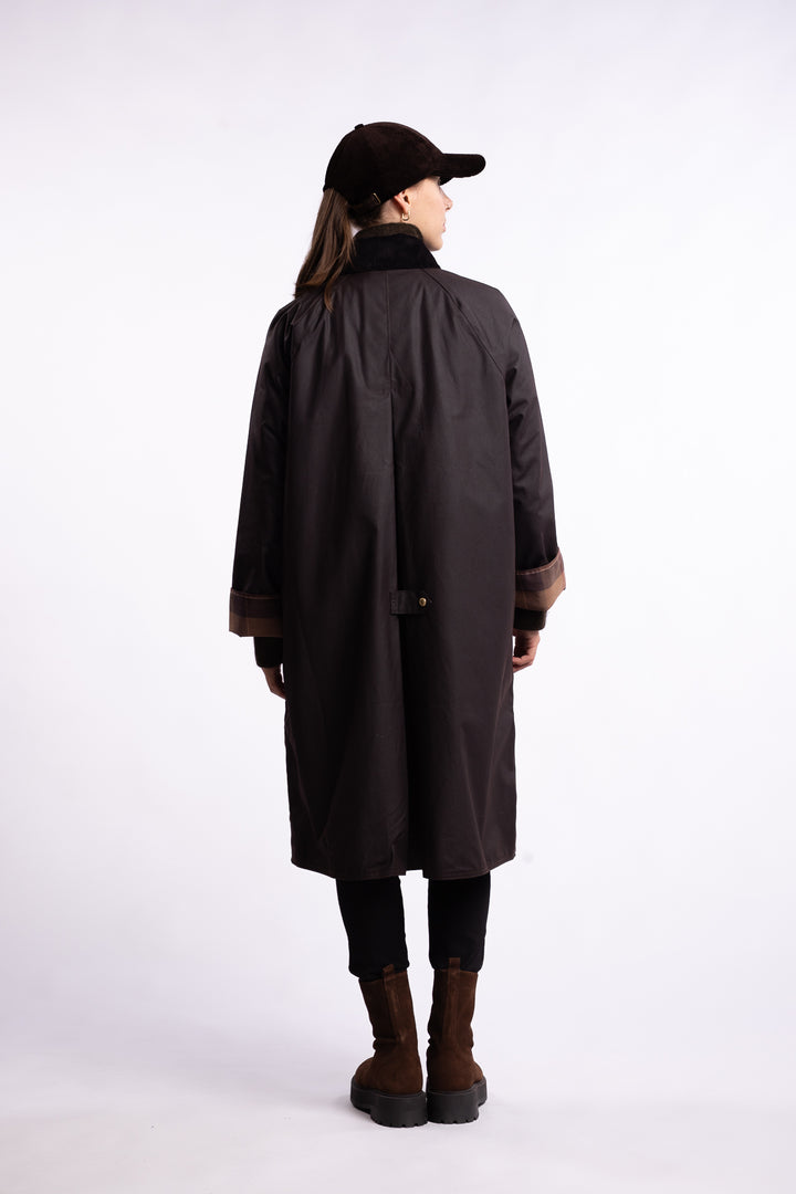 Long Evette Wax Jacket- Rustic