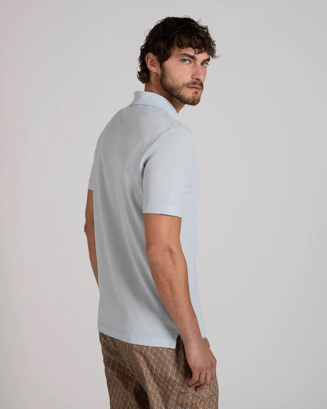 Ice Cotton Short Sleeve Polo Shirt Azzurro Polvere