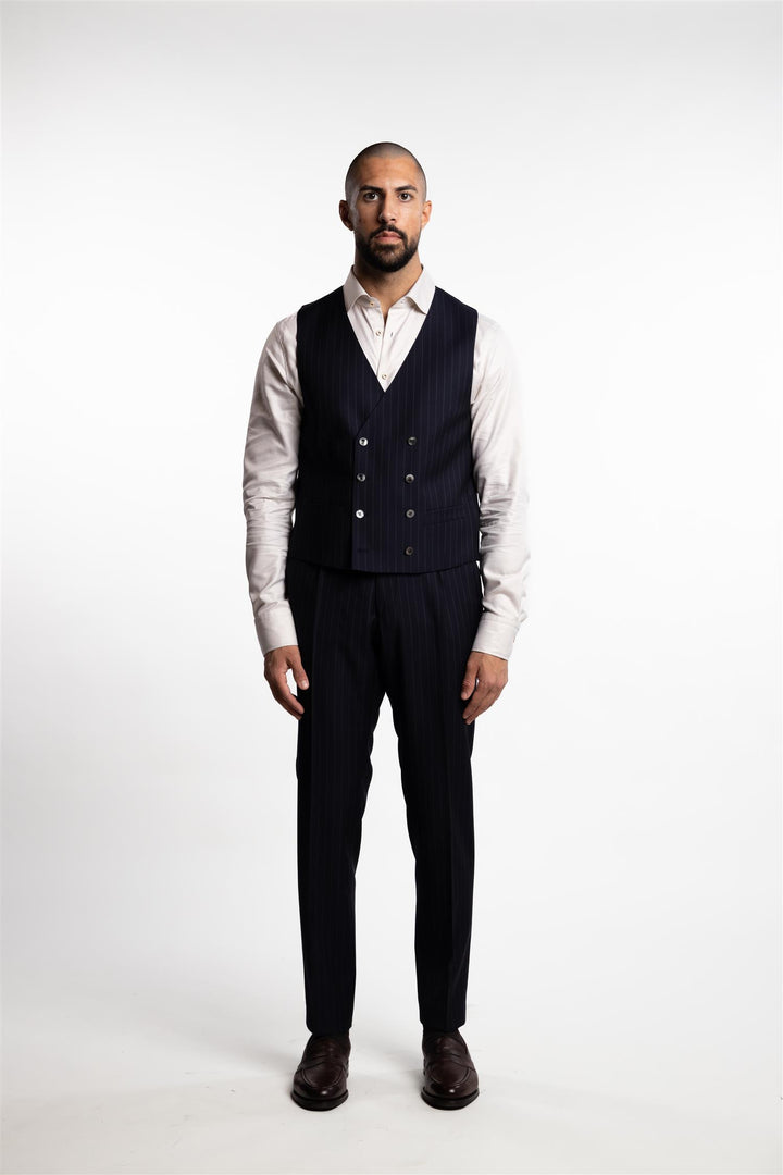 Veneto Double-Breasted Waistcoat Navy Pinstripe