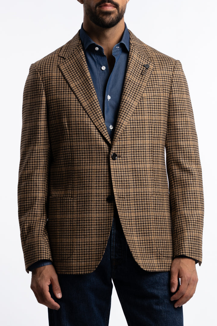 Roma Wool/Cashmere Regular Fit Blazer Brown Houndstooth