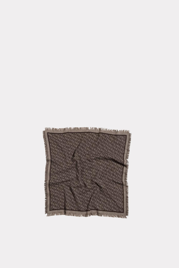 Fine Wool Scarf Monogram- Brown Mix