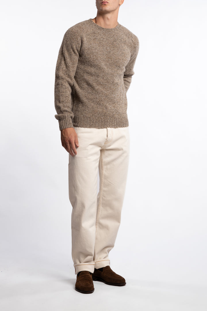 Brushed Shetland Crew Neck Jumper Pebble Grey