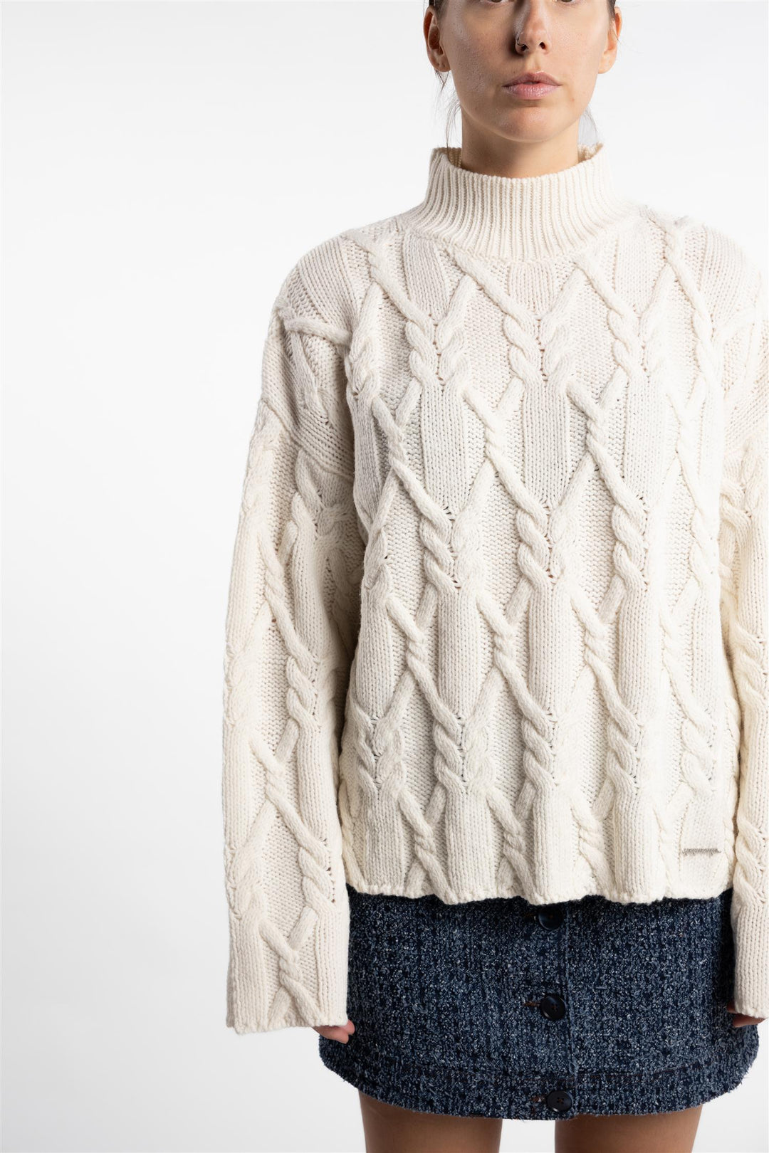 Chunky Cable Turtleneck- Ecru