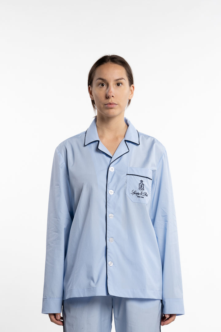 Vendome Pyjama Shirt - Sky Blue White