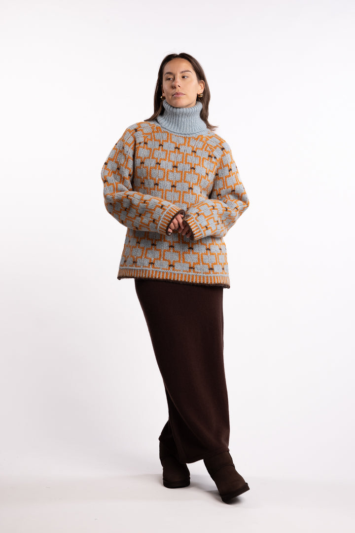Norwegian Wool Turtleneck - Blue Mix