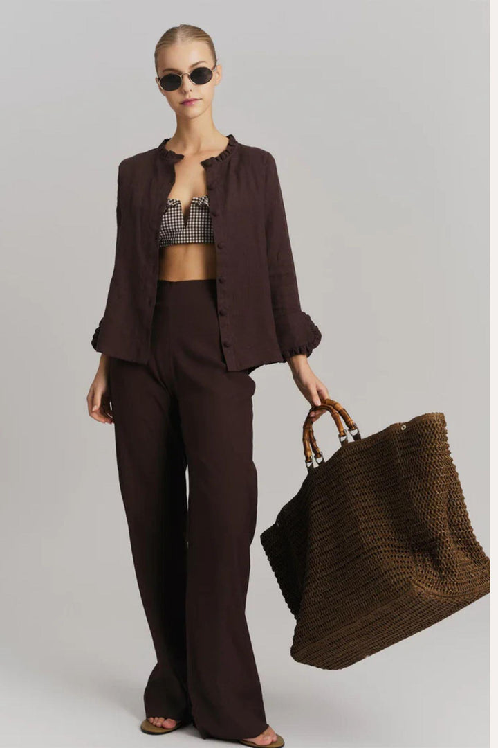 Molly Stretch Linen Pants Dark Brown