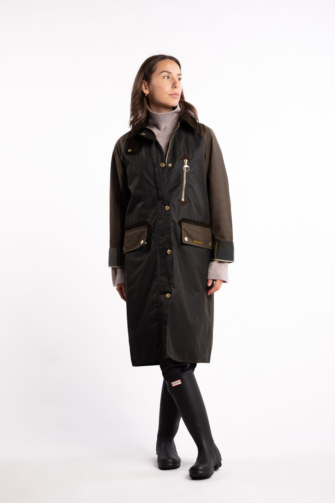 Long Evette Wax Jacket- Olive