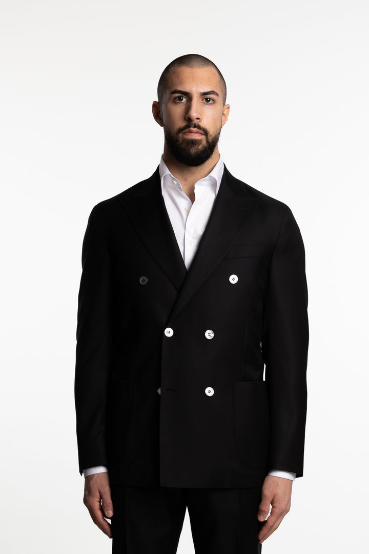 Vicenza Regular Fit Double Breasted Wool Blazer Black