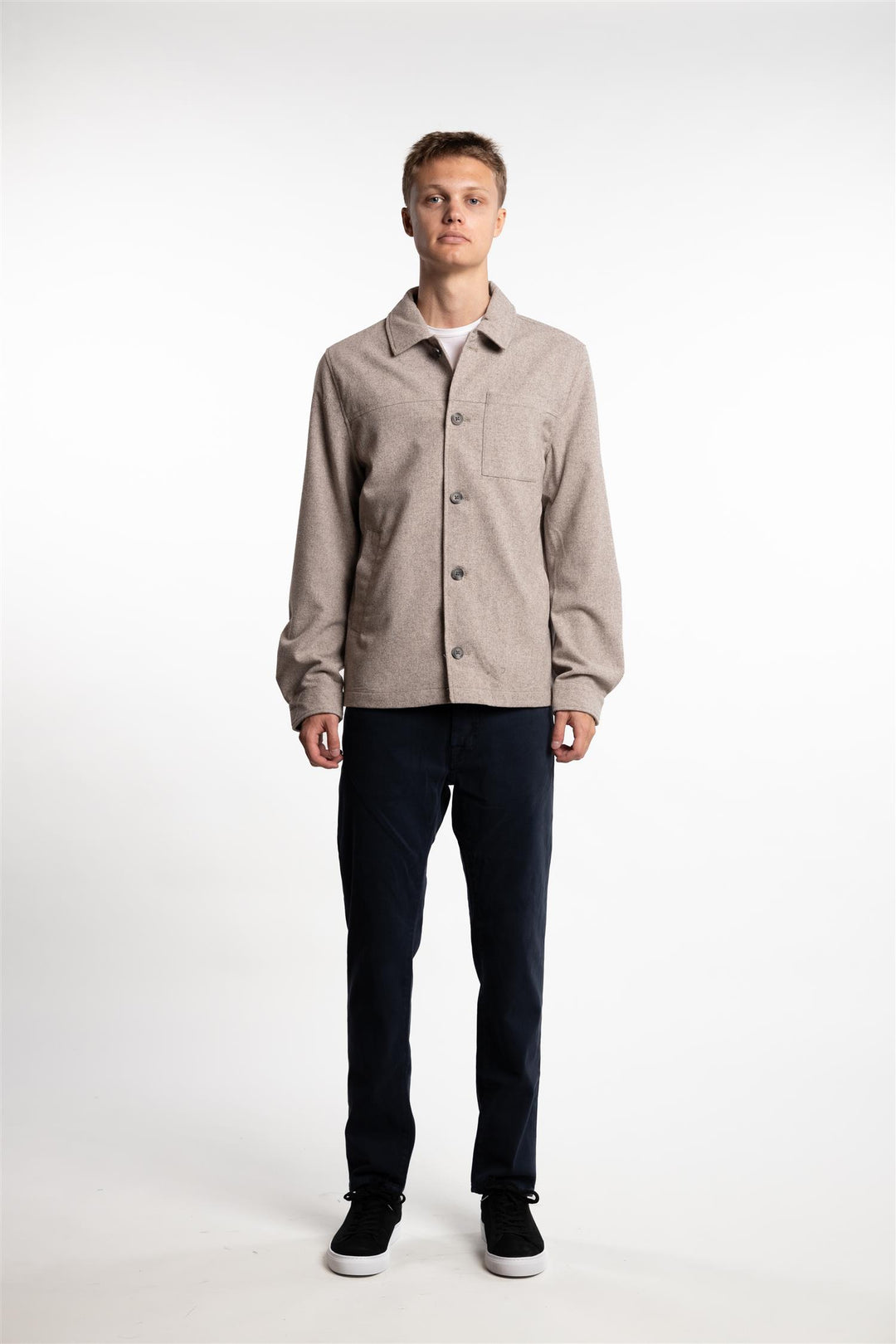 Cropped Length Overshirt Dark Sand Melange