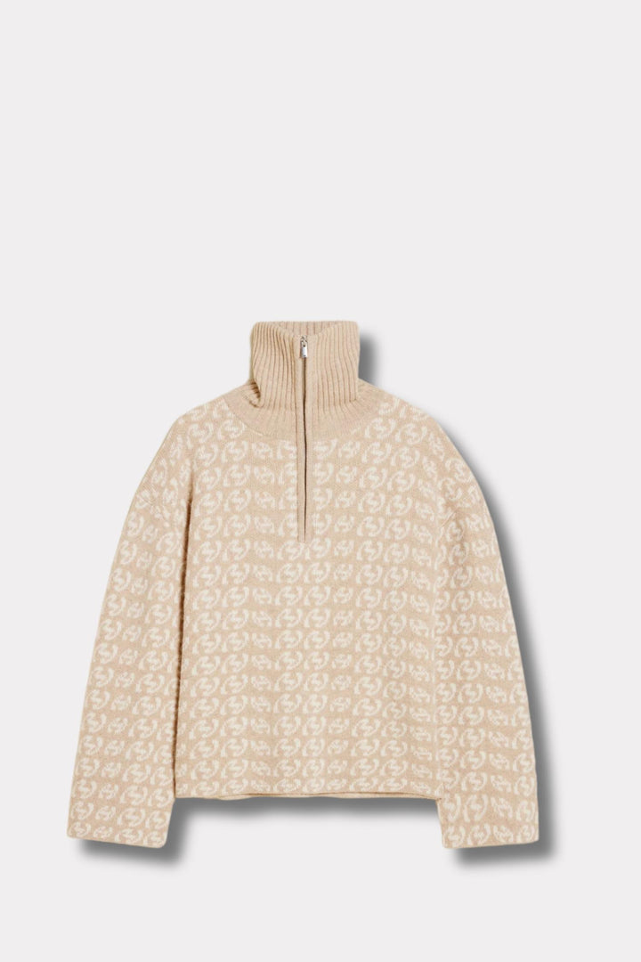 Cass Monogram Half Zip- Beige Mix