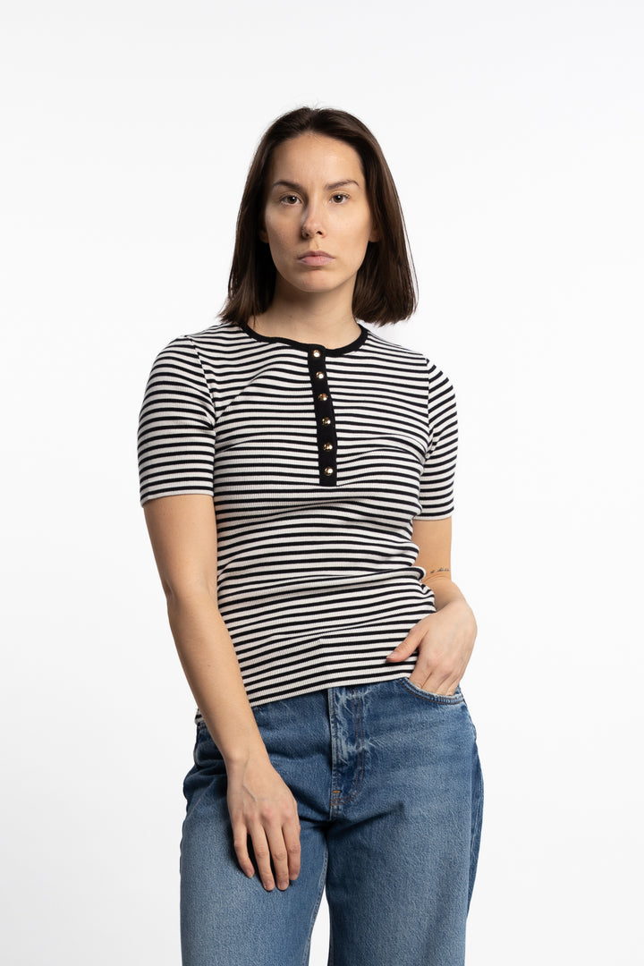 Alessia Tee - Cream and Black Stripe
