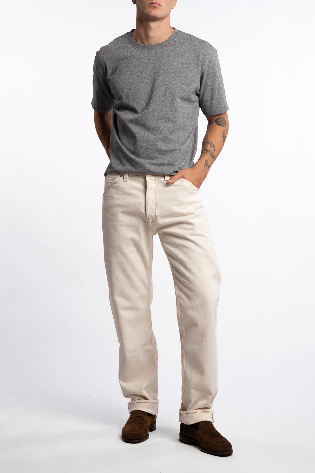 13,2 Oz 5-Pocket Mid-Waist Japanese Selvedge Denim Ecru Wash