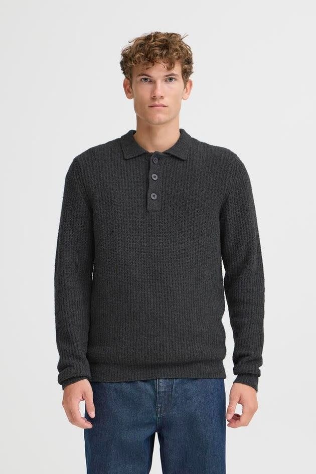 Gahn 1X1 Rib Polo Knit Dark Grey