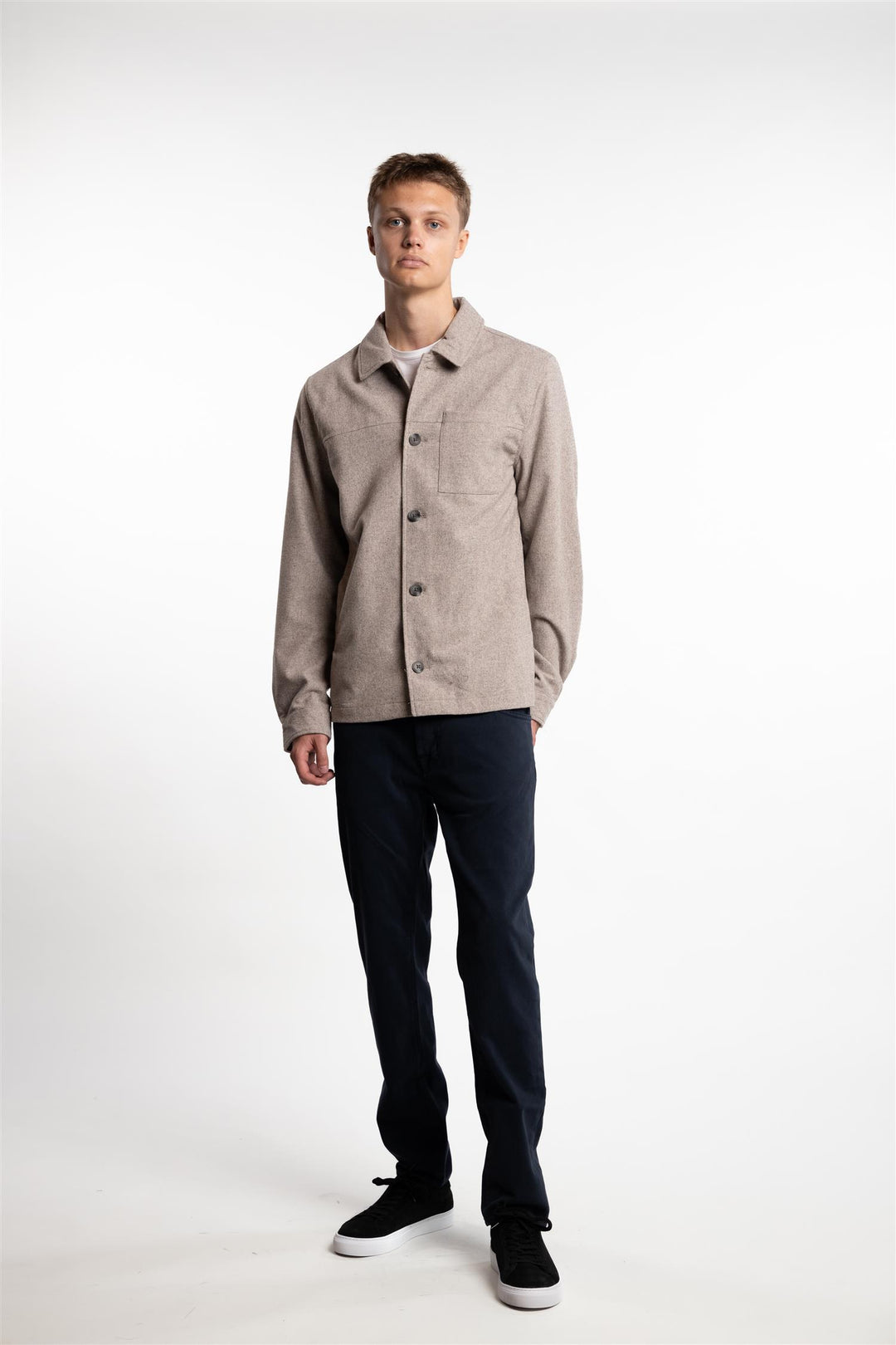 Cropped Length Overshirt Dark Sand Melange