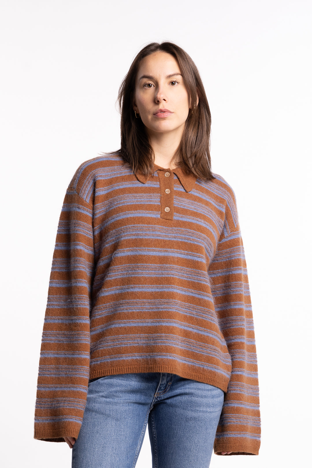 Olivia Wool Polo - Brown Stripe