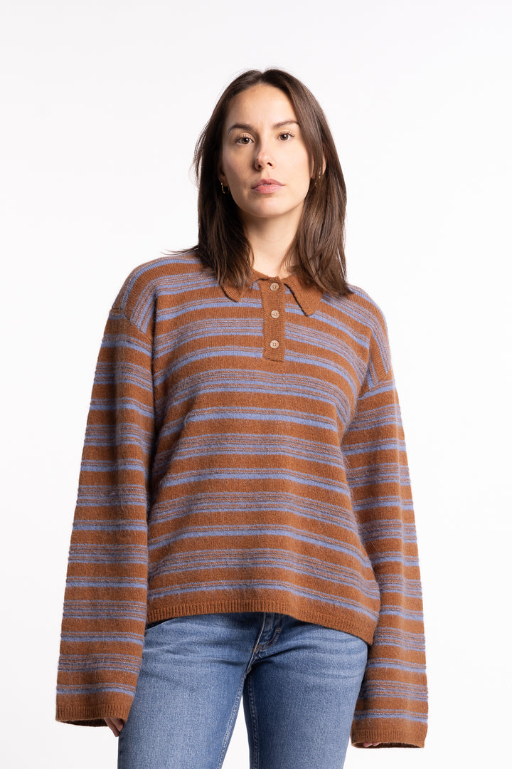 Olivia Wool Polo - Brown Stripe