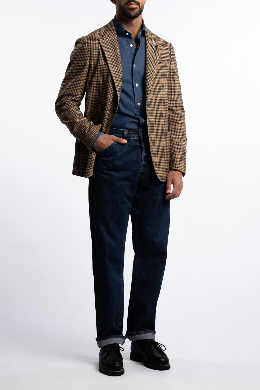 Roma Wool/Cashmere Regular Fit Blazer Brown Houndstooth
