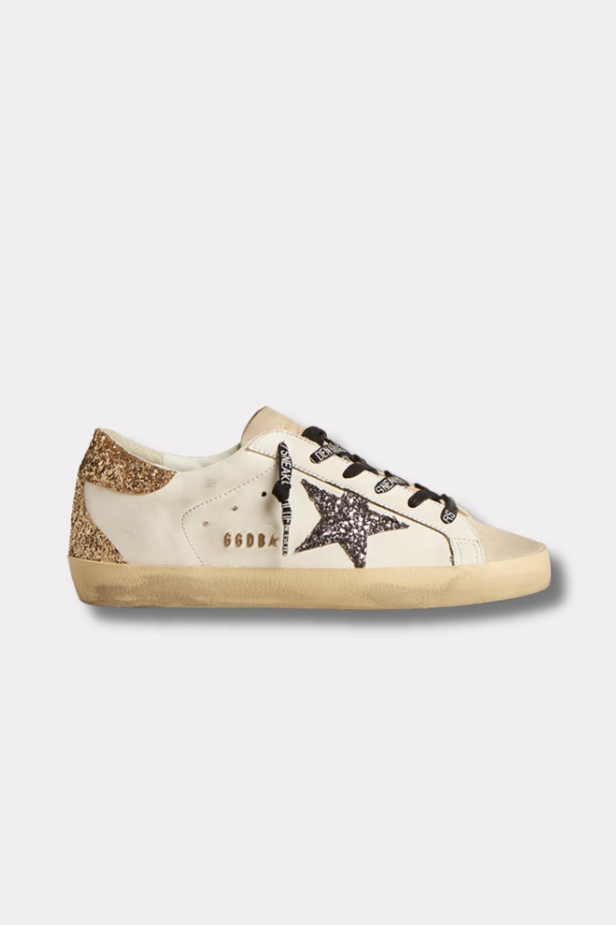 Super Star Leather Upper Glitter Star Heel and Spur Metal Lettering- Optic white/seedpearl/black/gol