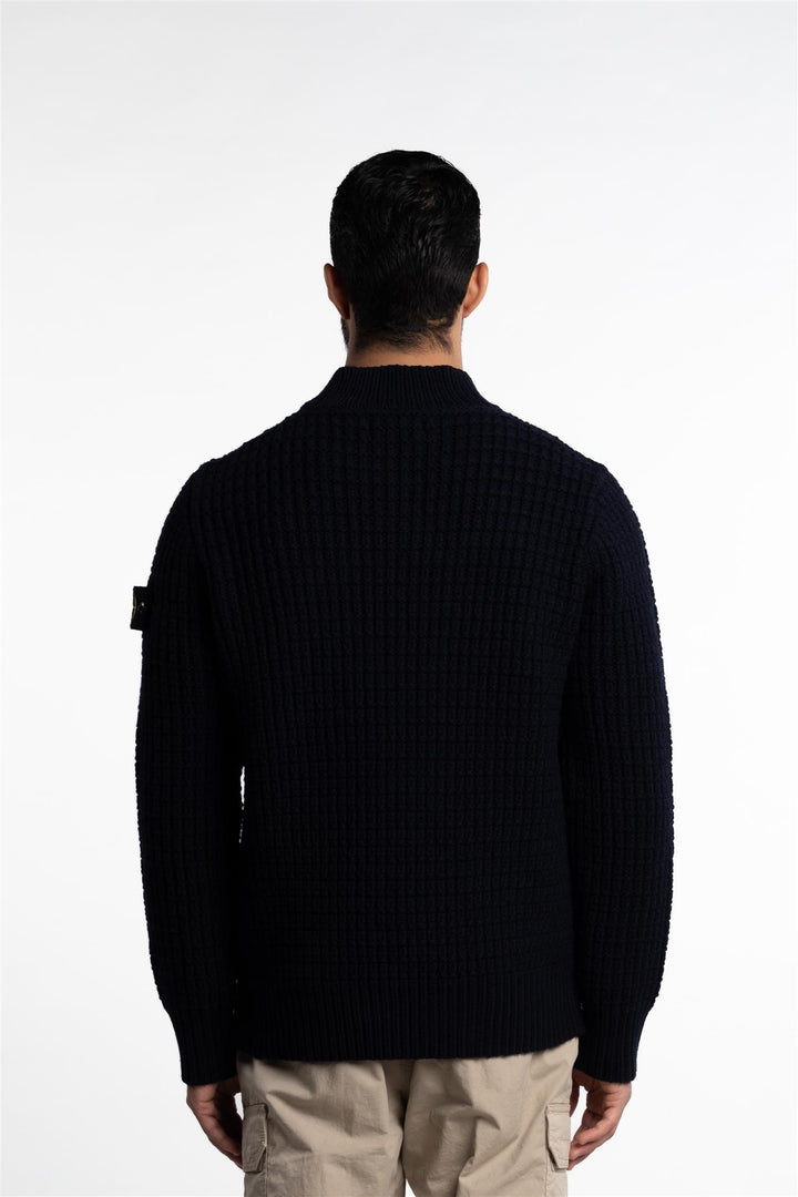 Mock Neck Virgin Wool Knitwear Navy