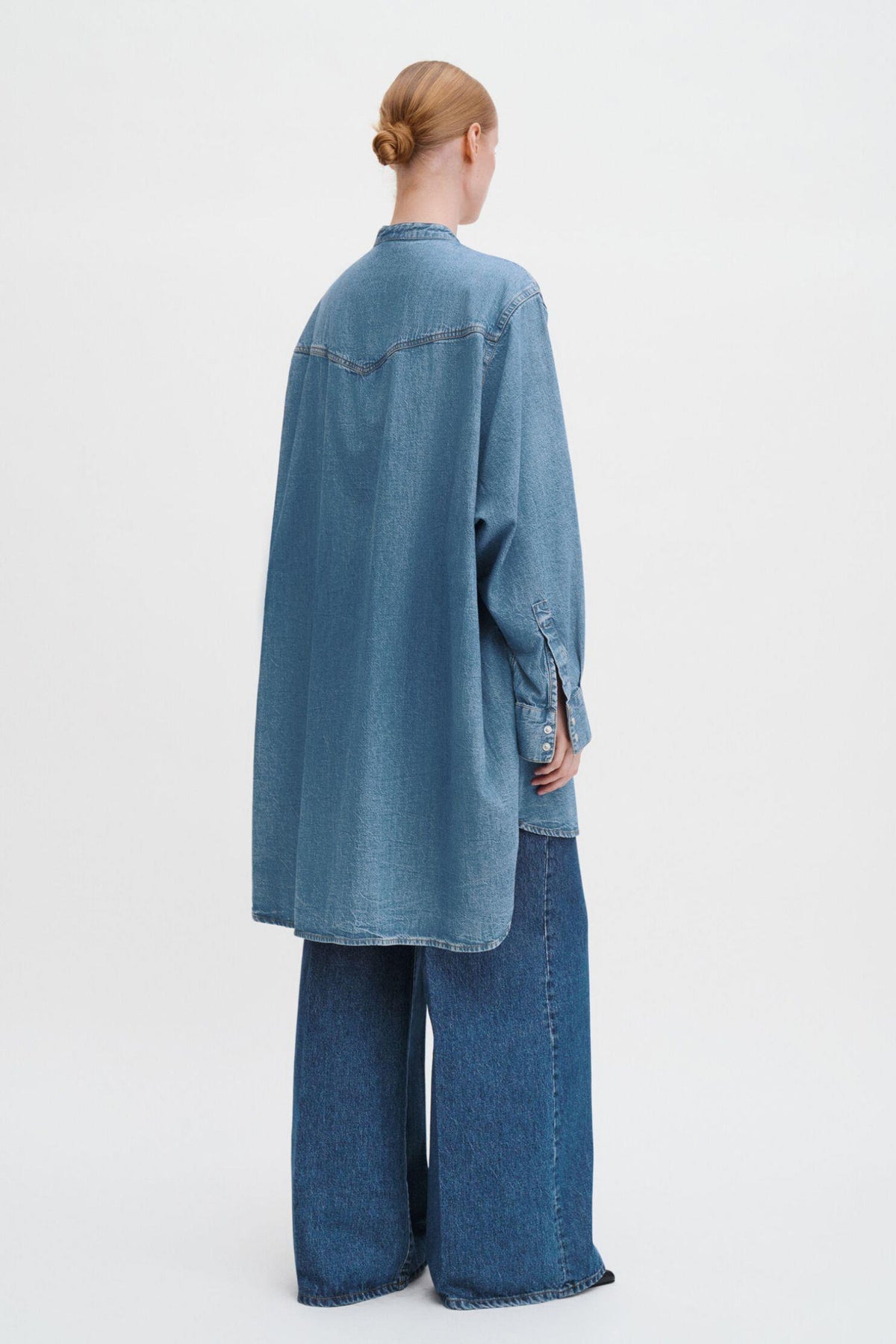 Western Denim Shirt Dress Washed Mid Blue
