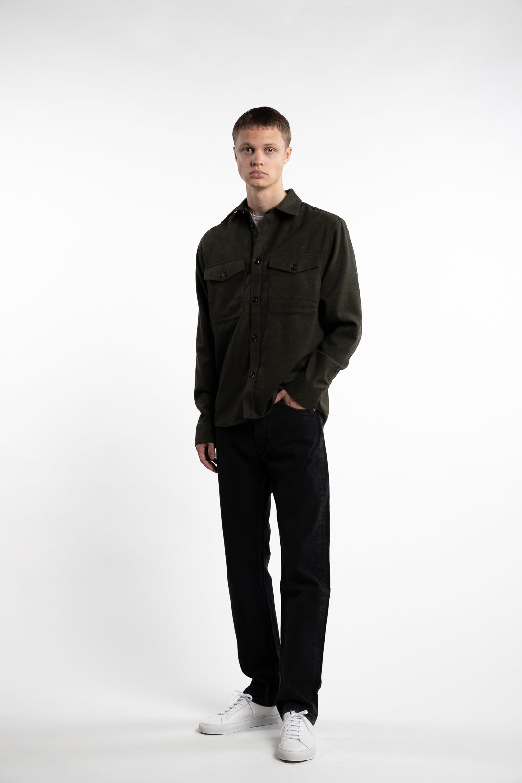 Flat Wool Overshirt Forest Green