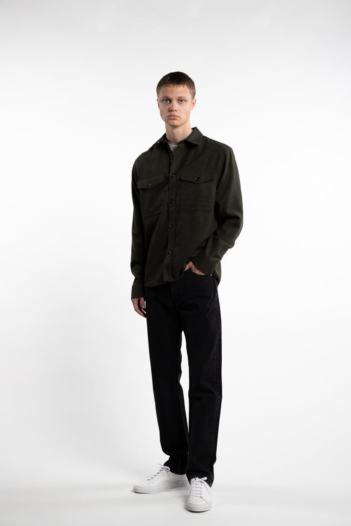 Flat Wool Overshirt Forest Green