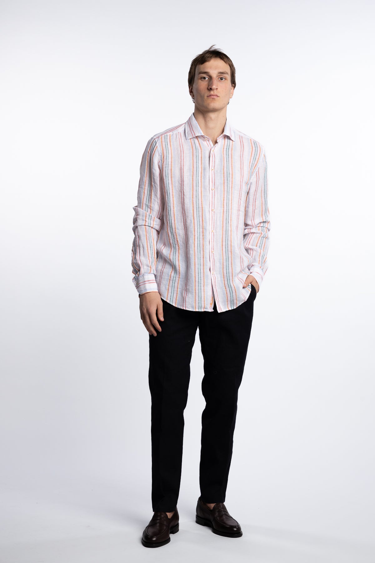 Slimline Linen Shirt Multi Stripe