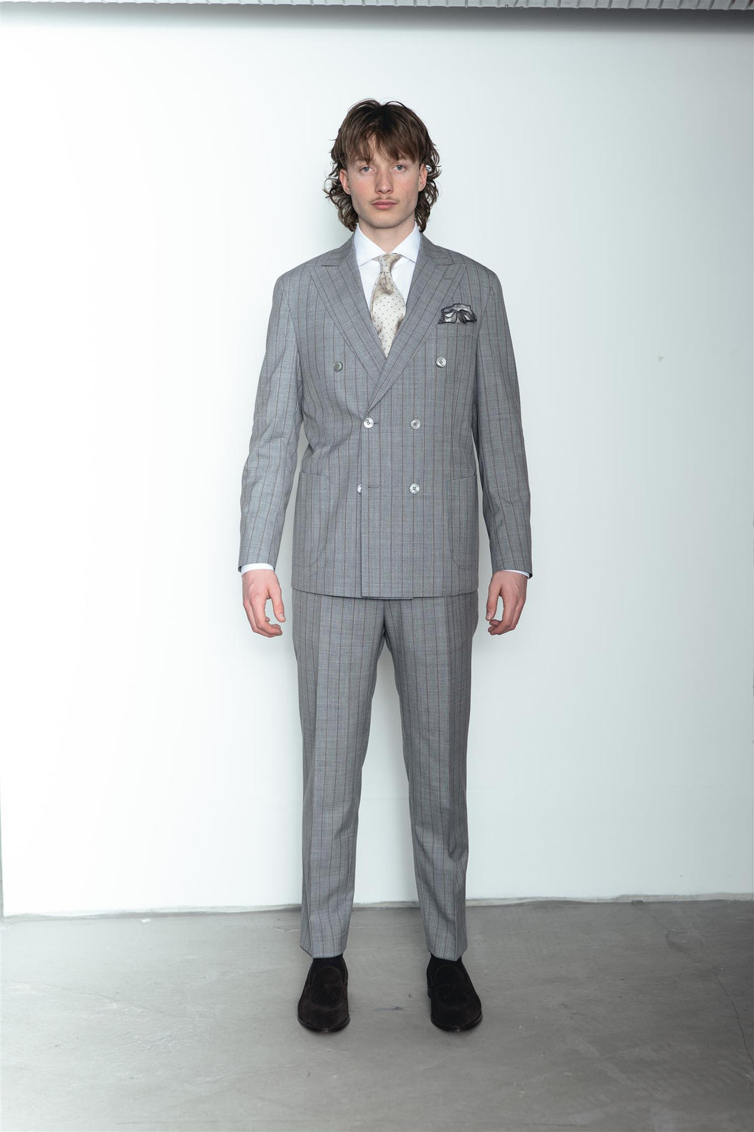 Prato Pinstripe Trousers Gray Melange