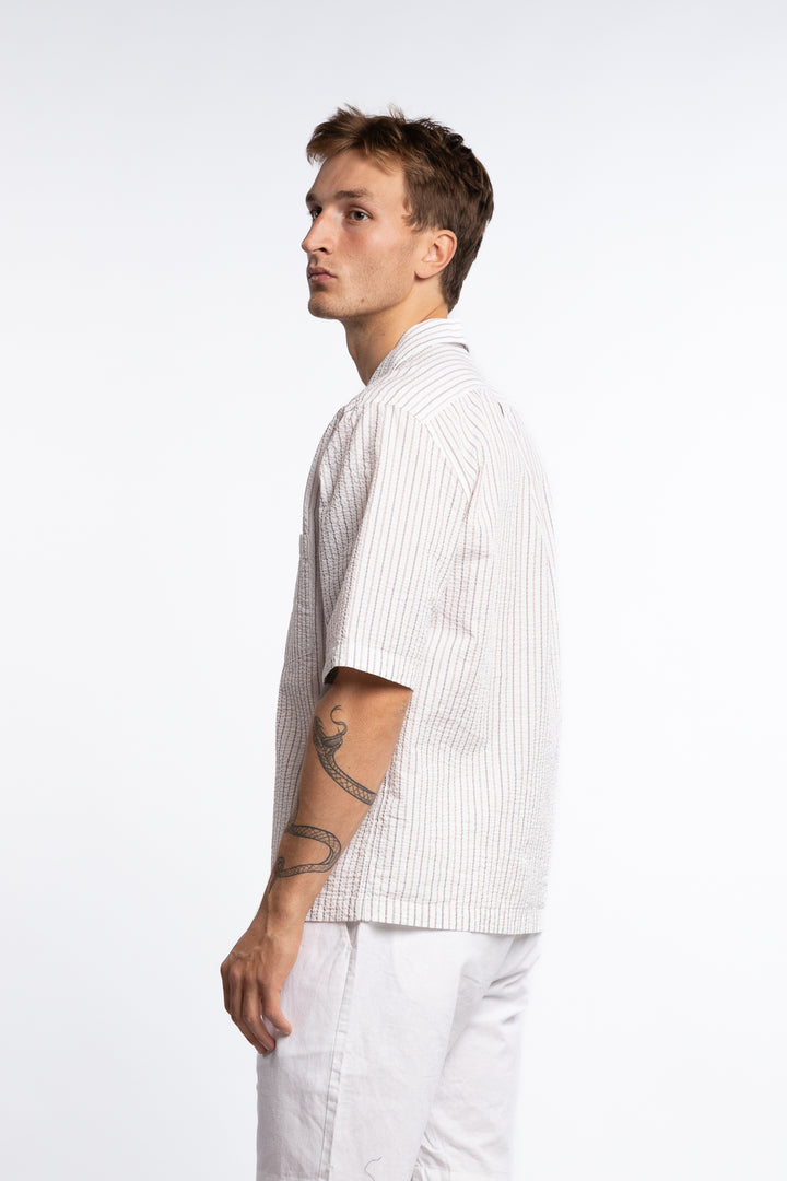 Reg Fit Cuban SS Striped Seersucker Shirt Snow White