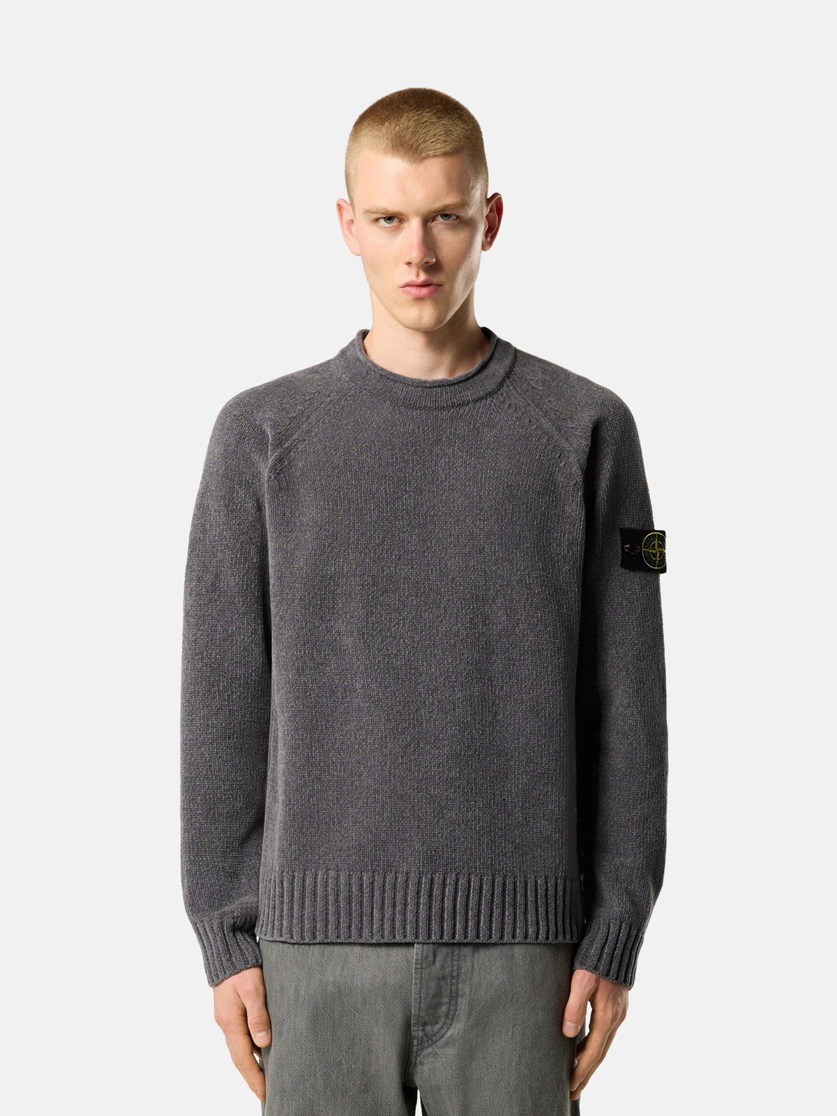 5100013 Loose-fit Chenille Crewneck Jumper Grey - modellbilde