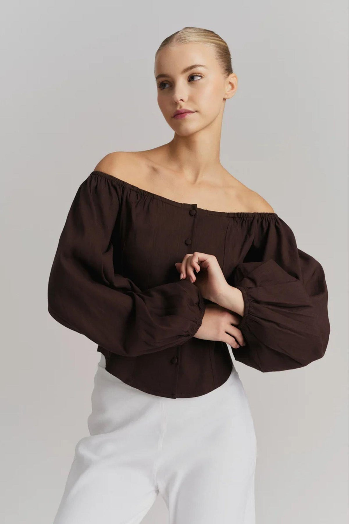 Luiza Stretch Linen Shirt- Dark brown