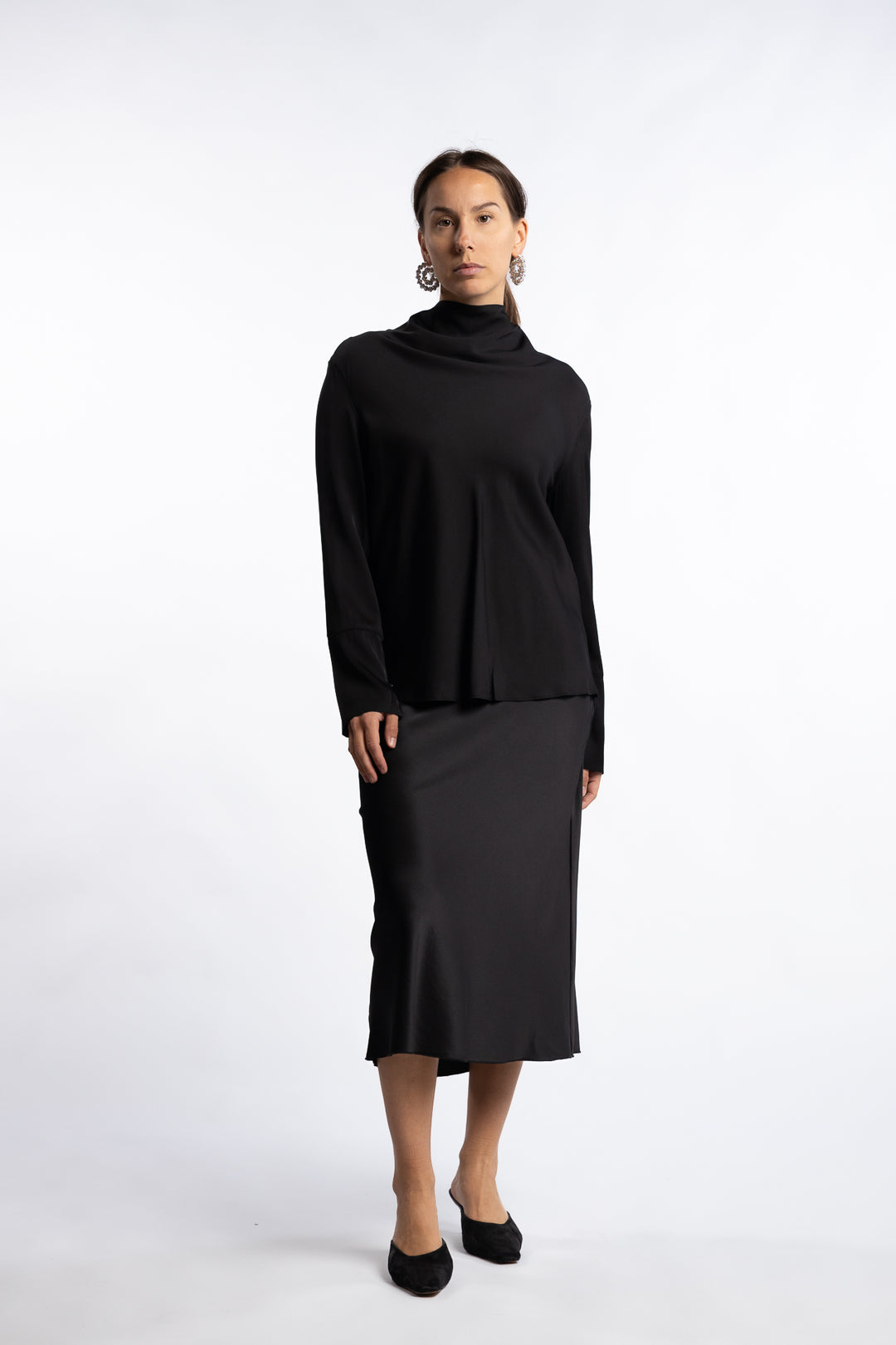 Hana Satin Silk Skirt- Black