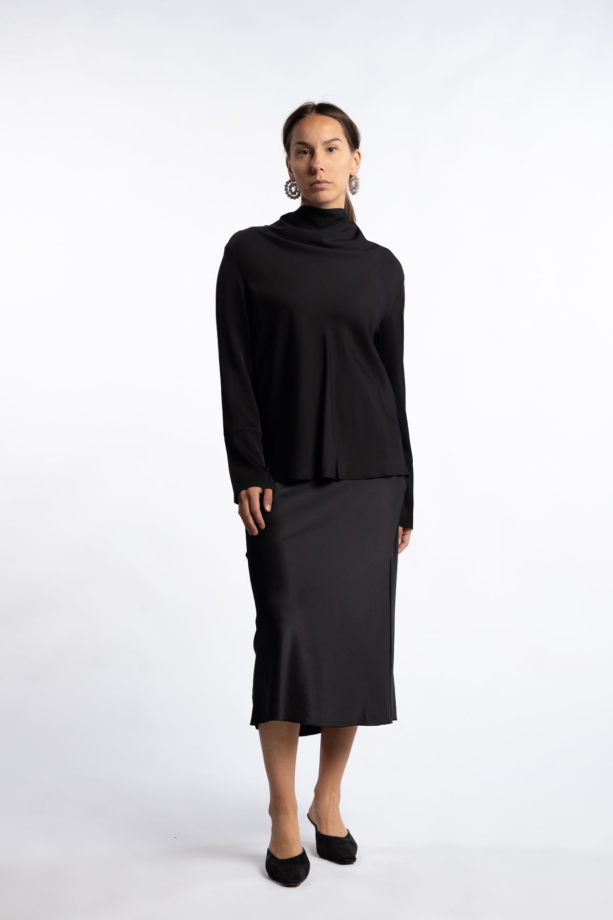 Hana Satin Silk Skirt- Black