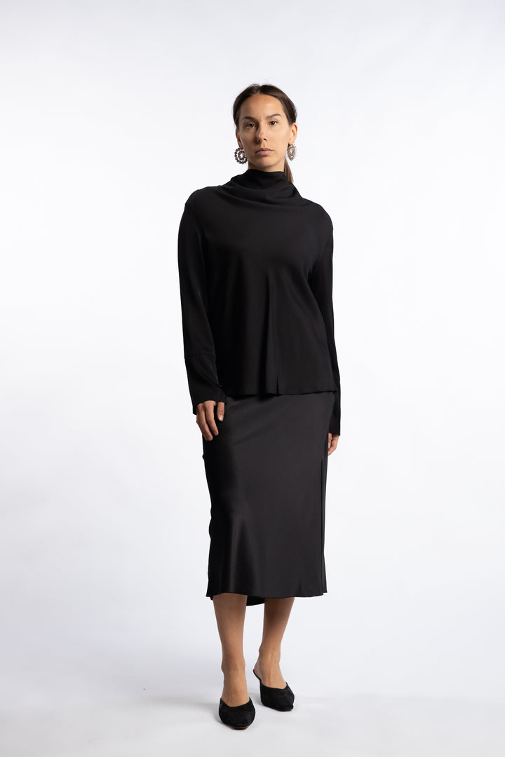 Hana Satin Silk Skirt- Black