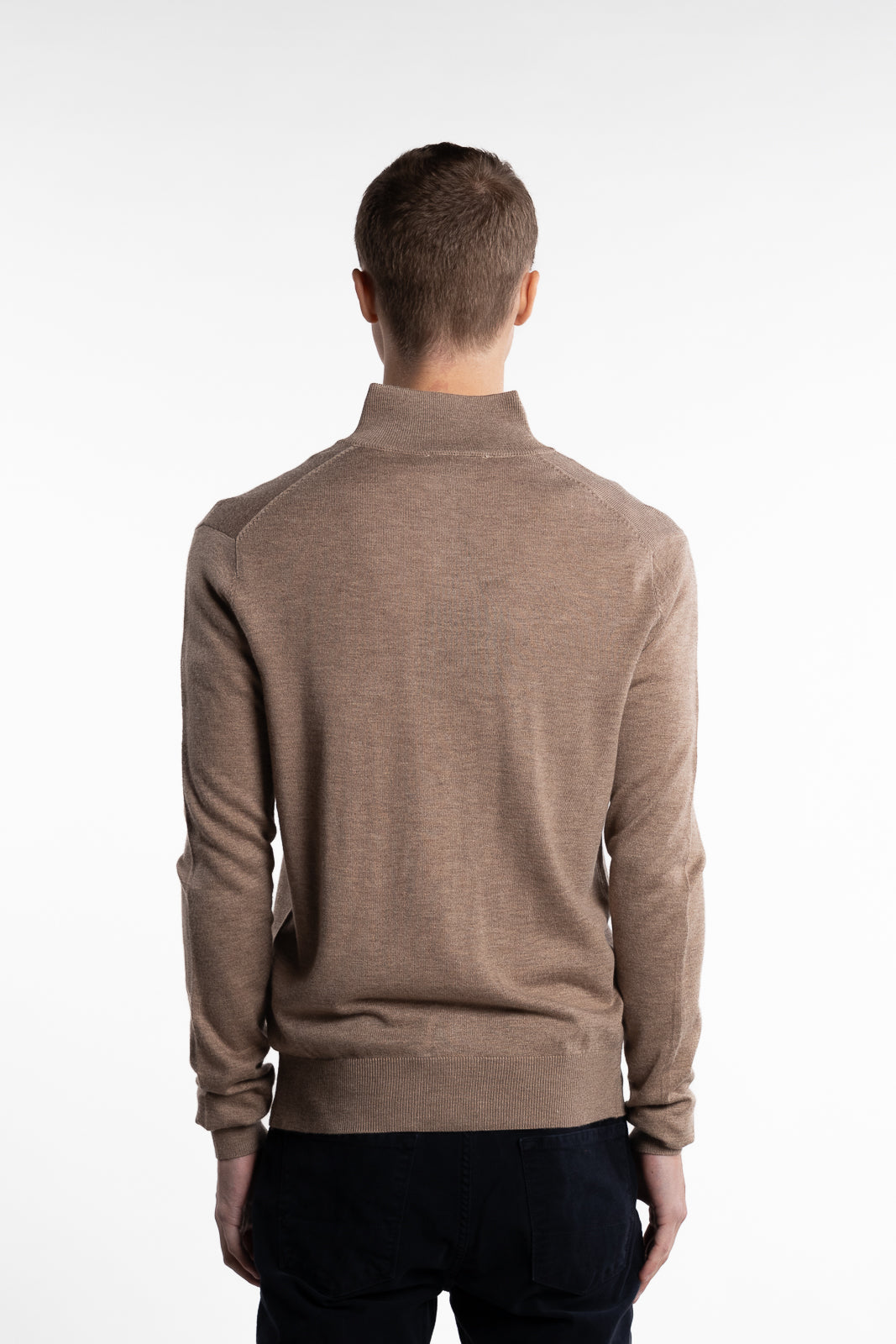 Knitted Wool Cashmere Half-Zip Light Brown