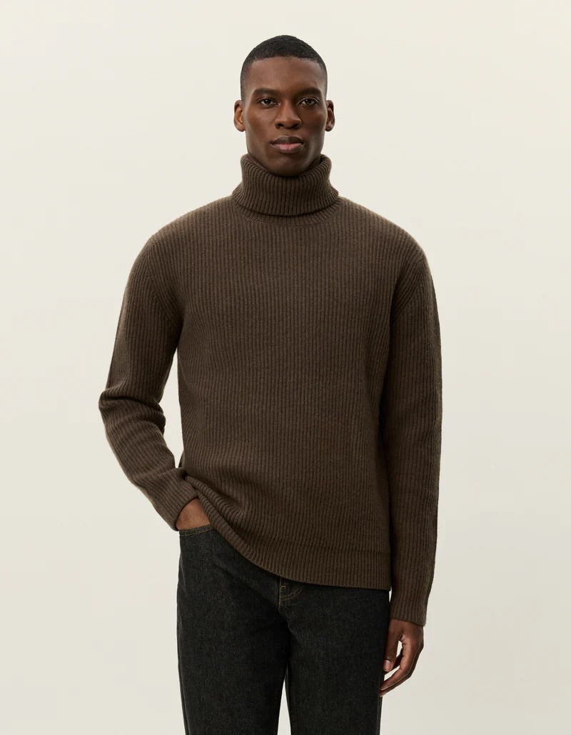 Eddie Wool Rib Rollneck Knit Teak Brown
