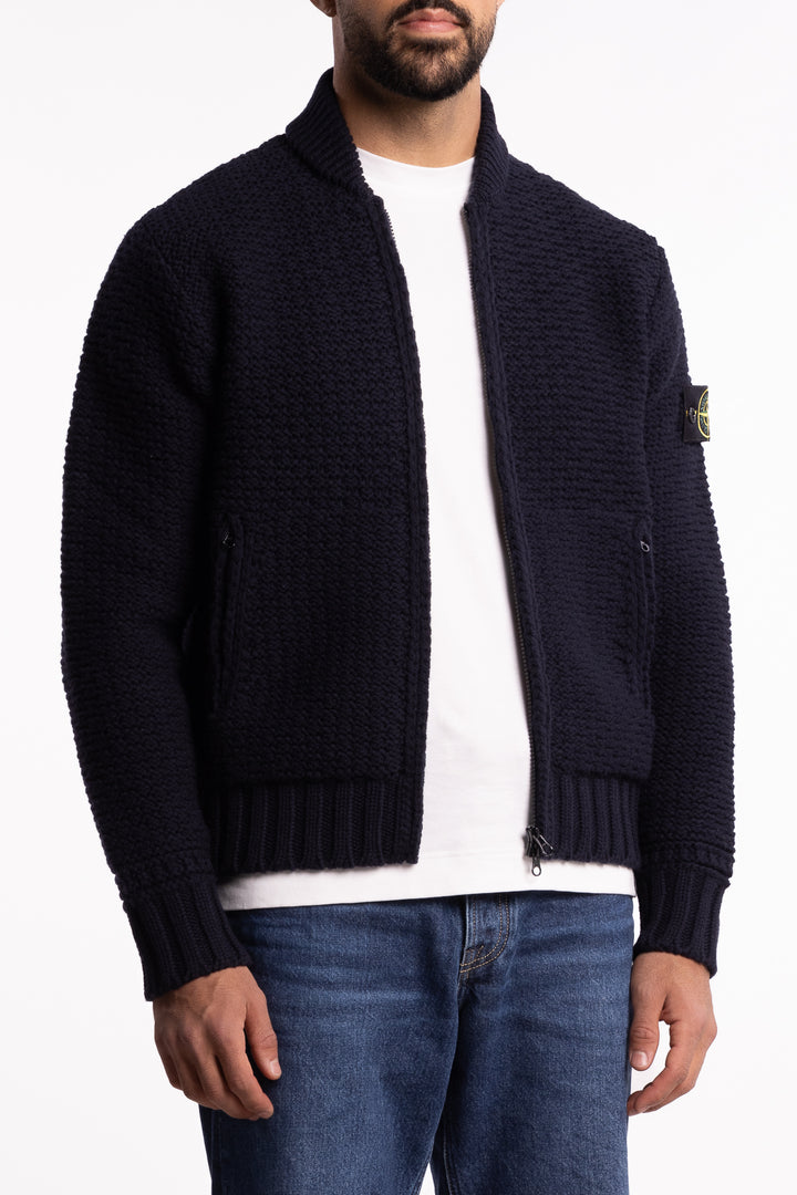 5100055 Pure Wool Bomber-Style Jumper with Zip Pockets Navy