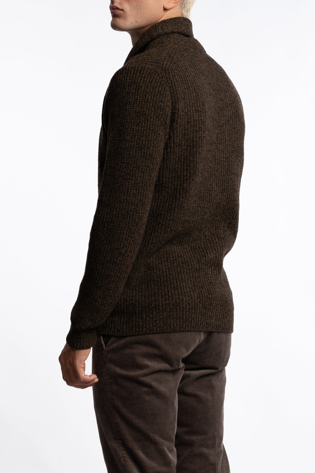 Shawl Collar Wool Cardigan Brown Melange