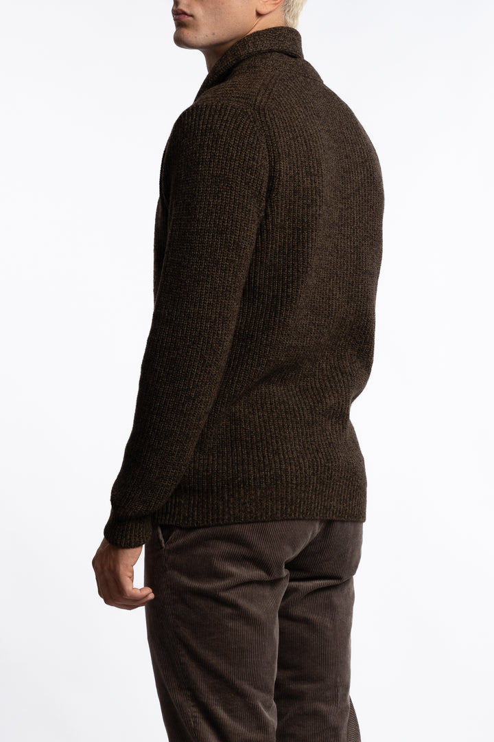 Shawl Collar Wool Cardigan Brown Melange