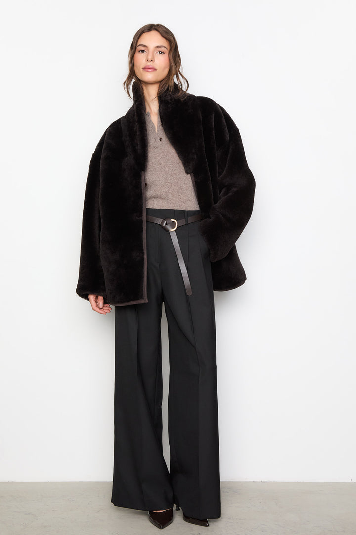 Melli Shearling Jacket- Dark Brown Suede