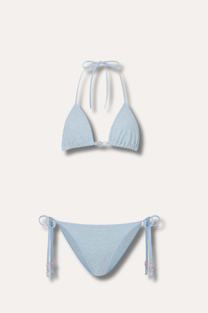 Gina Beaded Bikini- Metallic Ice Blue