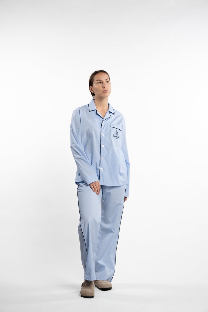 Vendome Pyjama Shirt - Sky Blue White